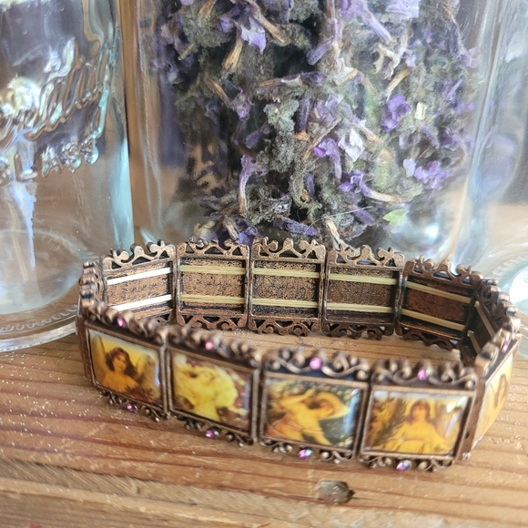 Angel Bracelet with Brass Scroll Work and Pink Rhinestones - Picture 3 of 4